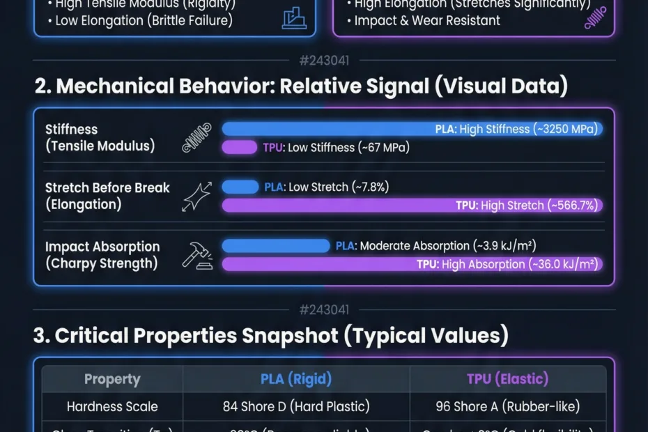 A close-up of a 3D printer nozzle extruding flexible blue TPU filament.