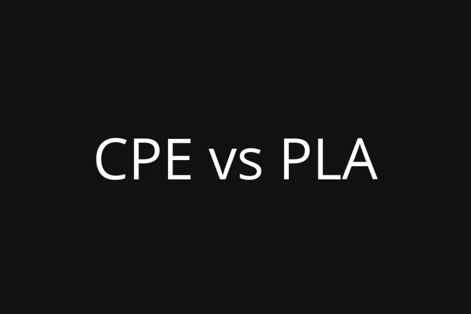 CPE vs PLA: a close-up of a clear plastic filament on a black background.