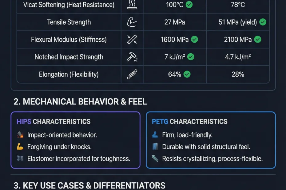 Close-up of a 3D print showing the difference between hips and PETG filament textures.