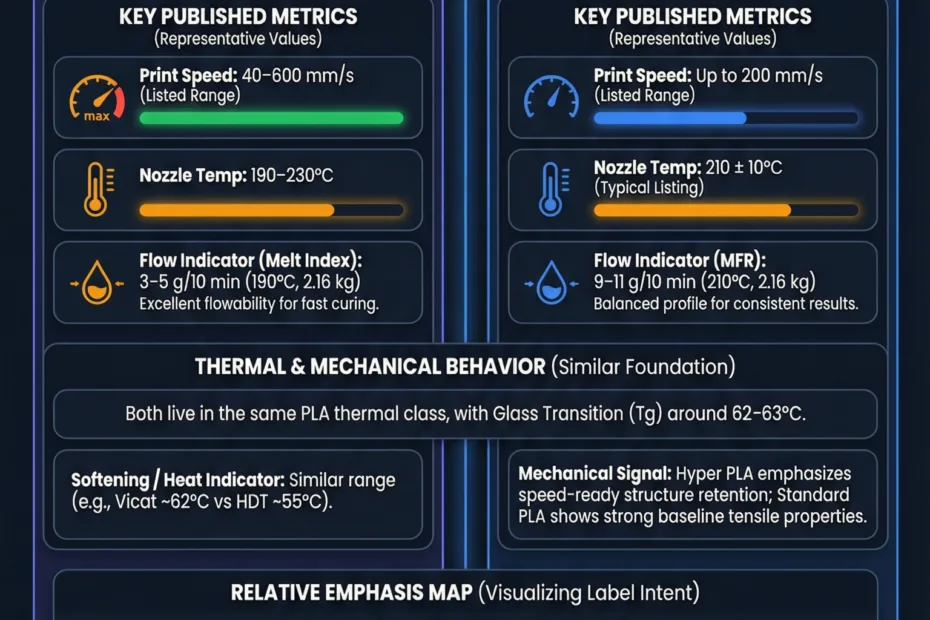 Comparison of Hyper PLA and PLA filaments showing detailed structure and texture.