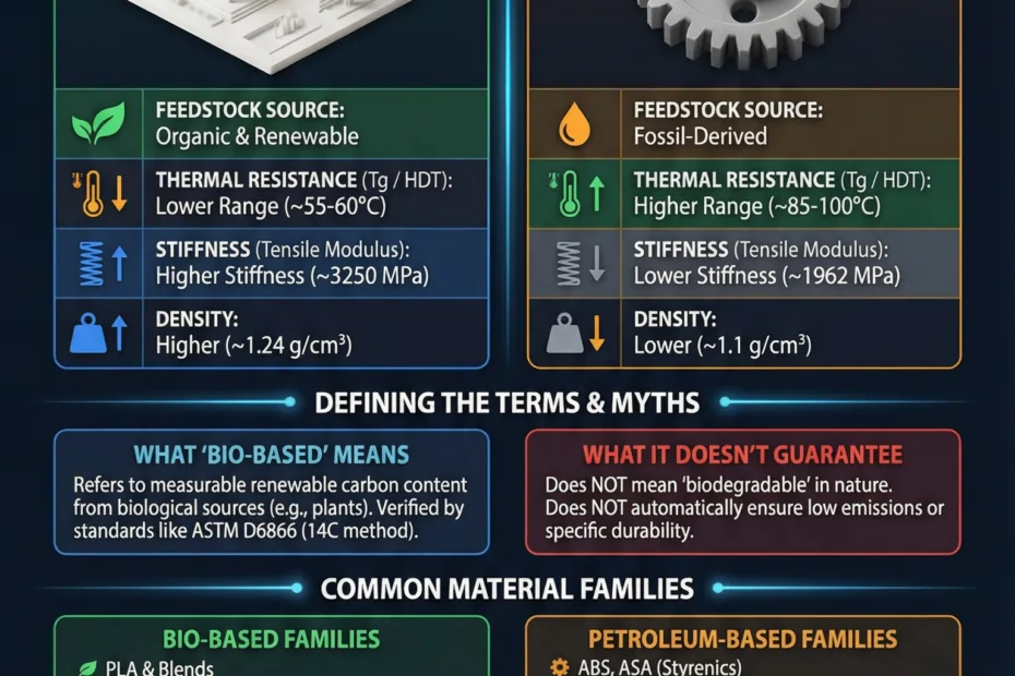 Close-up of a spool of bio-based filament and a spool of petroleum-based filament side by side.