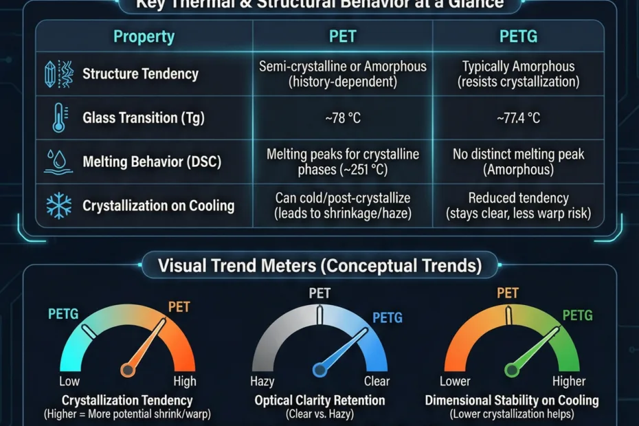 Close-up of clear PET and PETG plastic sheets showing subtle thickness differences.