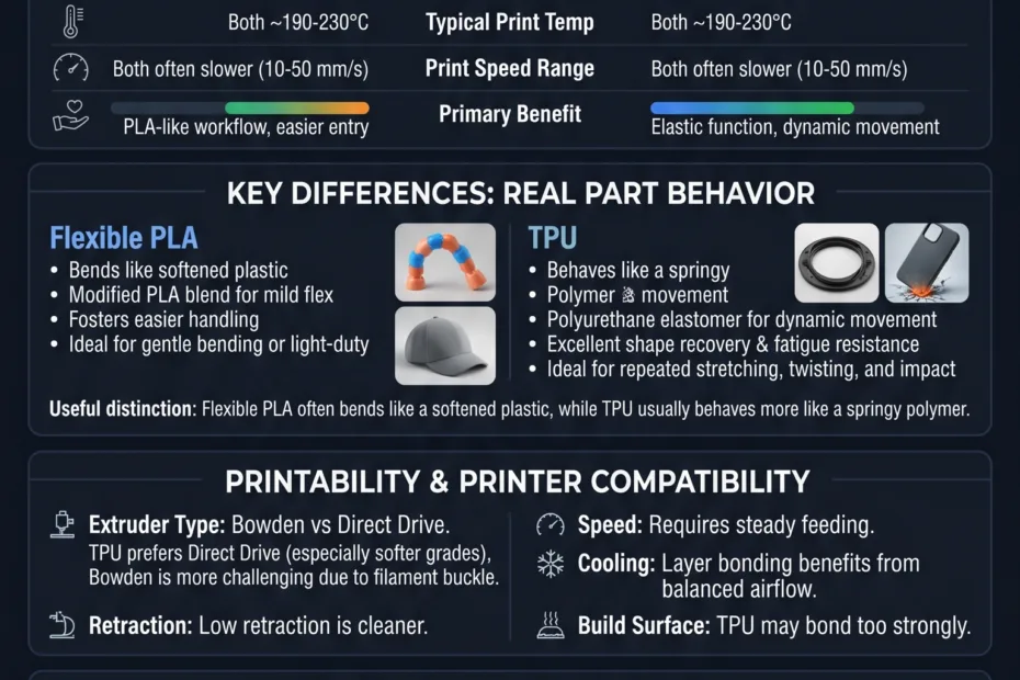 Flexible PLA and TPU filaments are compared to help choose the best soft filament for 3D printing projects.
