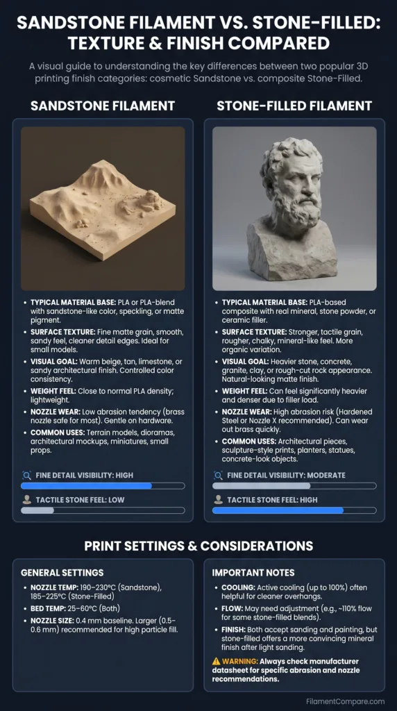 Stone Fillament Sandstone Filament vs Stone Filled: Texture and Finish Compared