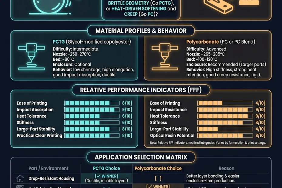 PCTG vs polycarbonate comparison showcasing differences in impact strength, heat resistance, and optical clarity for material selection…