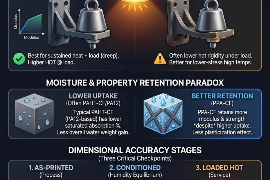Comparison of PPA-CF and PAHT-CF shows differences in heat resistance, moisture retention, and dimensional accuracy for advanced materi…