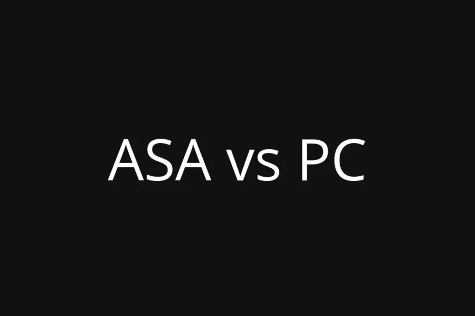 ASA vs PC: close-up of two computer chips with labels on a black background